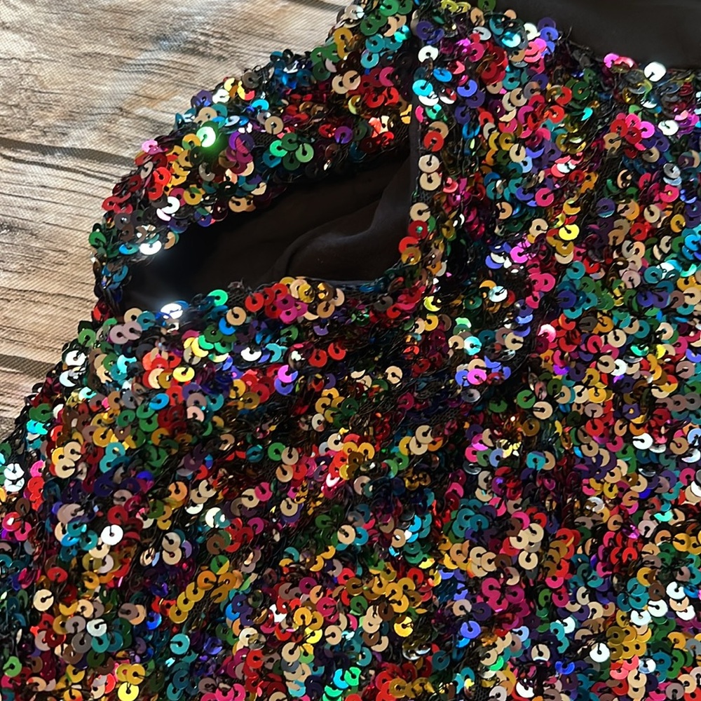 TCEC Strapless Black Bow Top Multi-Colored Sequined Romper M - Picture 10 of 10